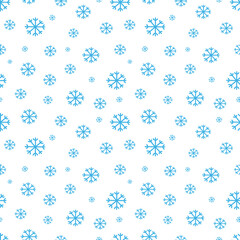 Snowflakes vector seamless pattern. Cute winter white background with blue snow. Flat abstract hand drawn print