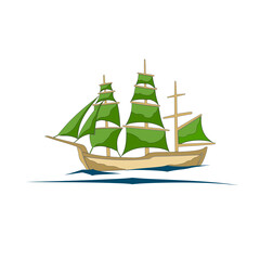 COLORED SAILBOAT DRAWING SYMBOL OF SEA AND FISHING