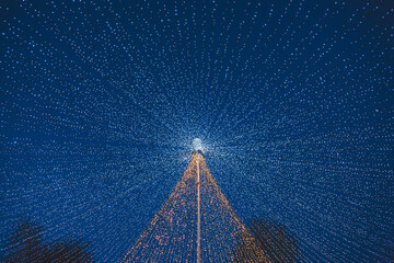 Christmas arch at blue hour in the middle of winter season