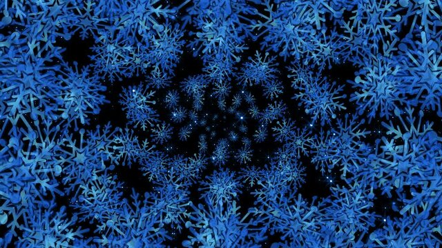 Snowflakes. 3d animation of snowfall. Christmas background.