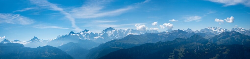 Fototapeta na wymiar wide mountain panorama, lookout from Niederhorn summit to Bernese Alps switzerland