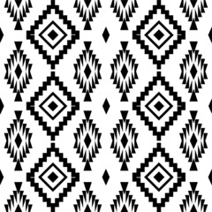 Aztec seamless pattern, tribal black and white background.