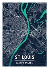 St Louis Blue Dark City Map - obrazy, fototapety, plakaty