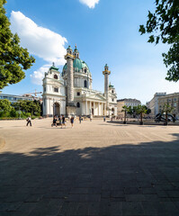 Fototapeta na wymiar Karlskirche with fountain, Vienna, Austria,
