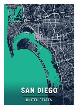 San Diego Blue Dark City Map