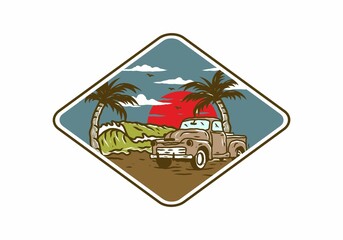 Car in the beach illustration drawing