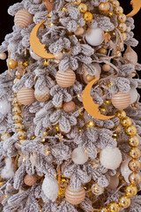 Christmas interior decorated in yellow and white colors.