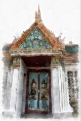 Fototapeta premium The Grand Palace Bangkok Thailand watercolor style illustration impressionist painting.