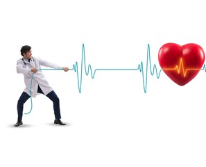 Cardiologist in telemedicine concept with heart beat