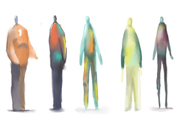 Architectural watercolor human sketch on white background