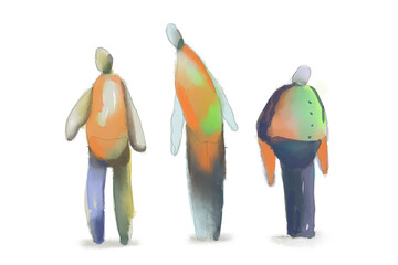 Architectural watercolor human sketch on white background