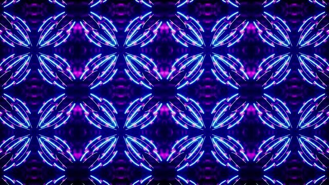 Neon Blue Flower Shape Line Art Pattern Tile VJ Background