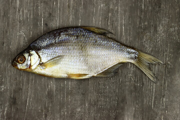 dried fish on a gray background close-up, beer snack