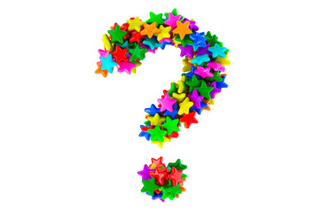 Question mark symbol from colored stars, 3D rendering