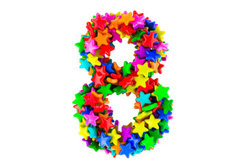 Number 8 from colored stars, 3D rendering