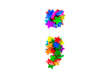 Semicolon or point and comma symbol from colored stars, 3D rendering