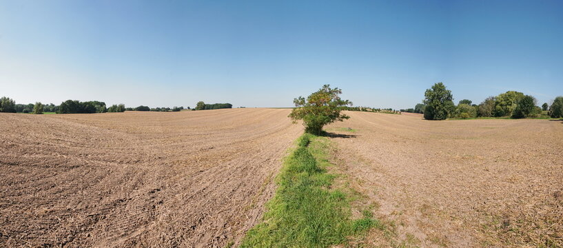 Acker nach der Ernte im Sommer. Brachland Panorama