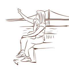 tourist woman makes selfie