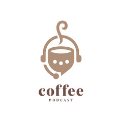 Coffee Aroma Podcast bubble Chat Logo Design Smart Combination