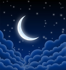 beautiful starry crescent moonlit night