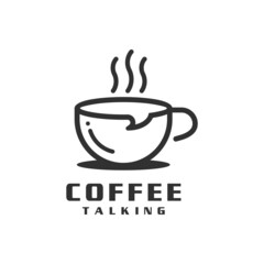 Coffee Mug Bublle vchat talking logo design line outline logo design