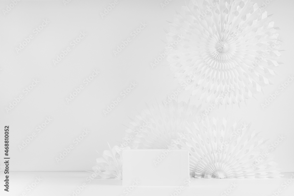 Poster white abstract scene mockup with rectangle podium for showing and presentation product or goods with