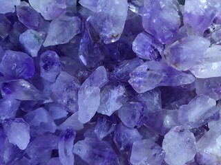 Lots of amethyst stones, full screen. View from above.
