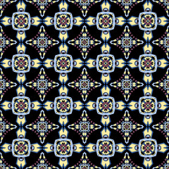 Geometric colored seamless pattern on black