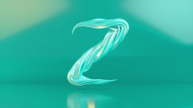 Collection Living Alphabet. Unique twisted letters. Azure. Letter Z. 3d animation of seamless loop with alpha matte