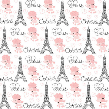 seamless pattern with eiffel on white background.