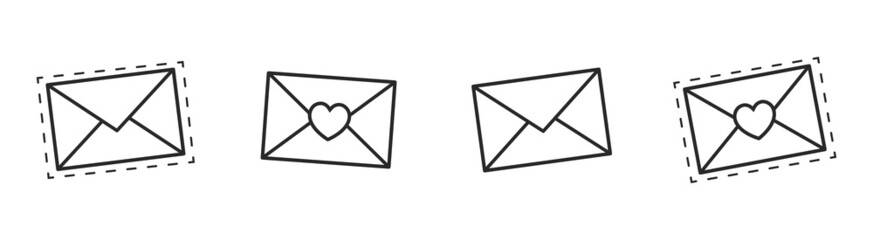 set festive envelope with hearts. Email address. Holiday invitation envelope. Vector illustration - obrazy, fototapety, plakaty