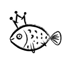 Hand drawn grunge fish isolated on white