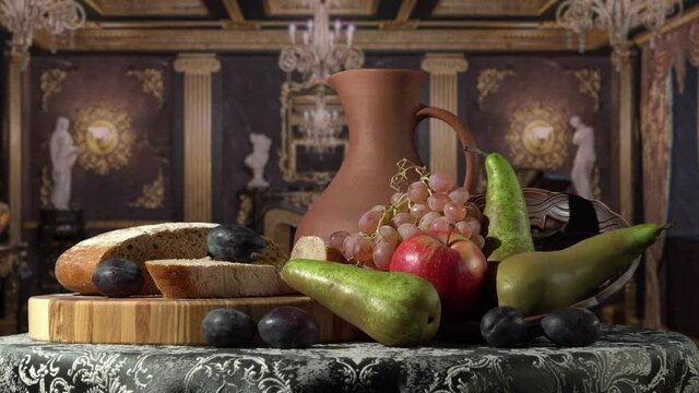 Still life with fruits in a classic interior