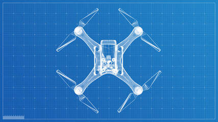 3d wireframe render blueprint design concept for industrial presentation with blue background