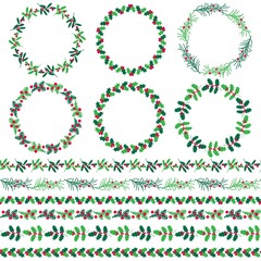 Christmas vector wreaths and border patterns