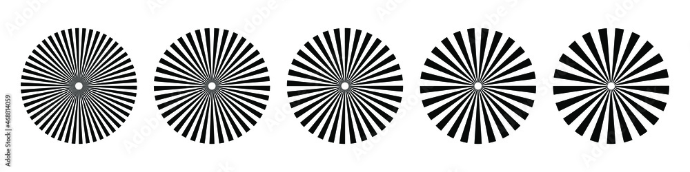 Poster set of sunburst element. radial stripes. collection of ray. vector design element.