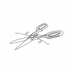 Vector continuous one single line drawing icon of kitchen scissors in silhouette on a white background. Linear stylized.