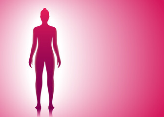 Beautiful naked woman standing on a bright pink background. Body care and medical concept vector illustration.
