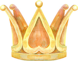 Watercolor hand draw illustration gold crown on white background