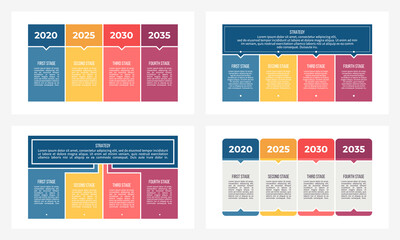 Business process. Chart with 4 steps, options, sections. Vector template.