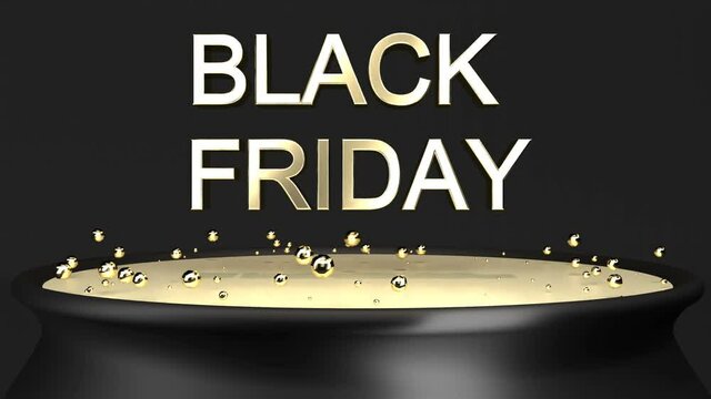 Black Friday in 3d gold style Business promotion discount offer poster The text emerges from boiling gold into a cauldron 4k