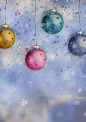 Fototapeta na wymiar Christmas baubles. Watercolor background