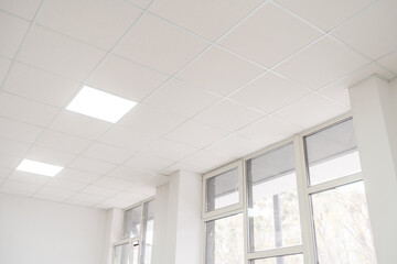 Acoustic ceiling with lighting and light channel window, Acoustic ceiling board texture Sound-proof...