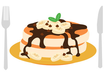 チョコバナナパンケーキのイラスト素材