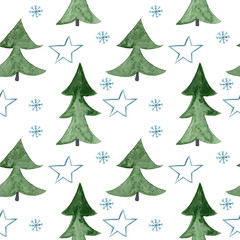 Winter watercolor holiday seamless pattern