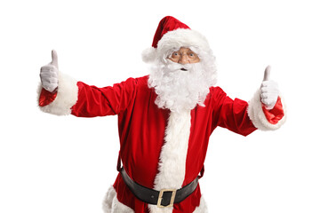 Smiling santa claus gesturing thumbs up - obrazy, fototapety, plakaty