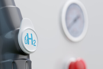 Close up of Hydrogen gas dispenser with copy space. 3d illustration.