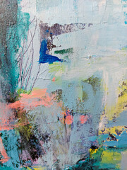 Dark background with splashes. Contemporary art on canvas. Fragment of artwork.  Acrylic abstract painting on canvas. Background for graphiс  and web design.  Brushstrokes of paint. Good for printing