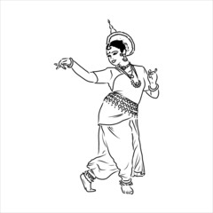 Outline sketch of indian woman dancer dancing