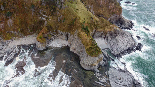 Cape Stolbchaty on the island of Kunashir, Kuril Islands.